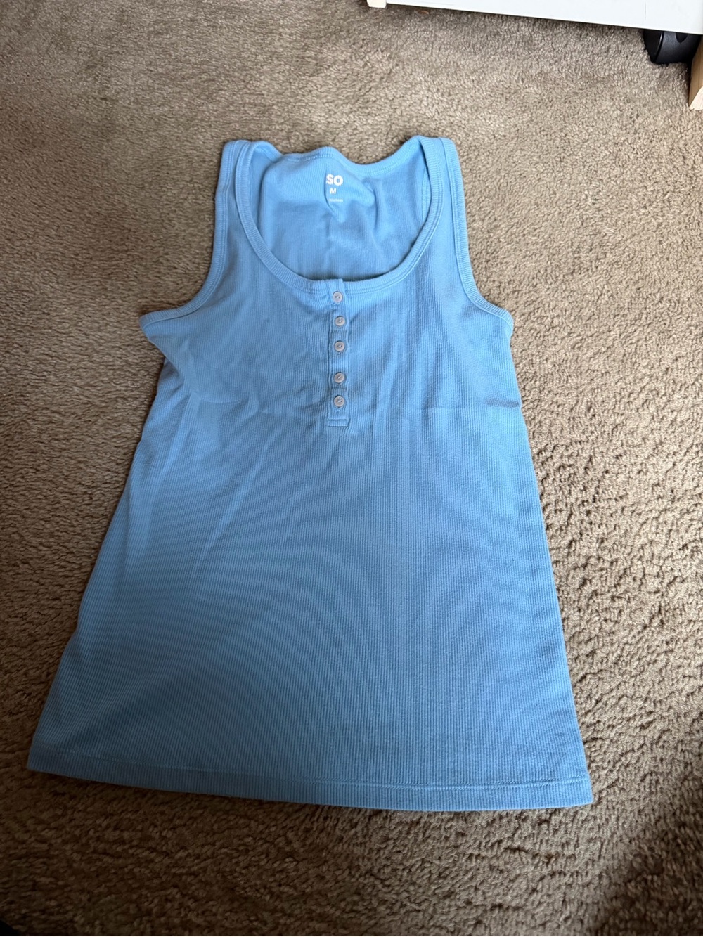 SO Blue Ribbed Henley Tank Top